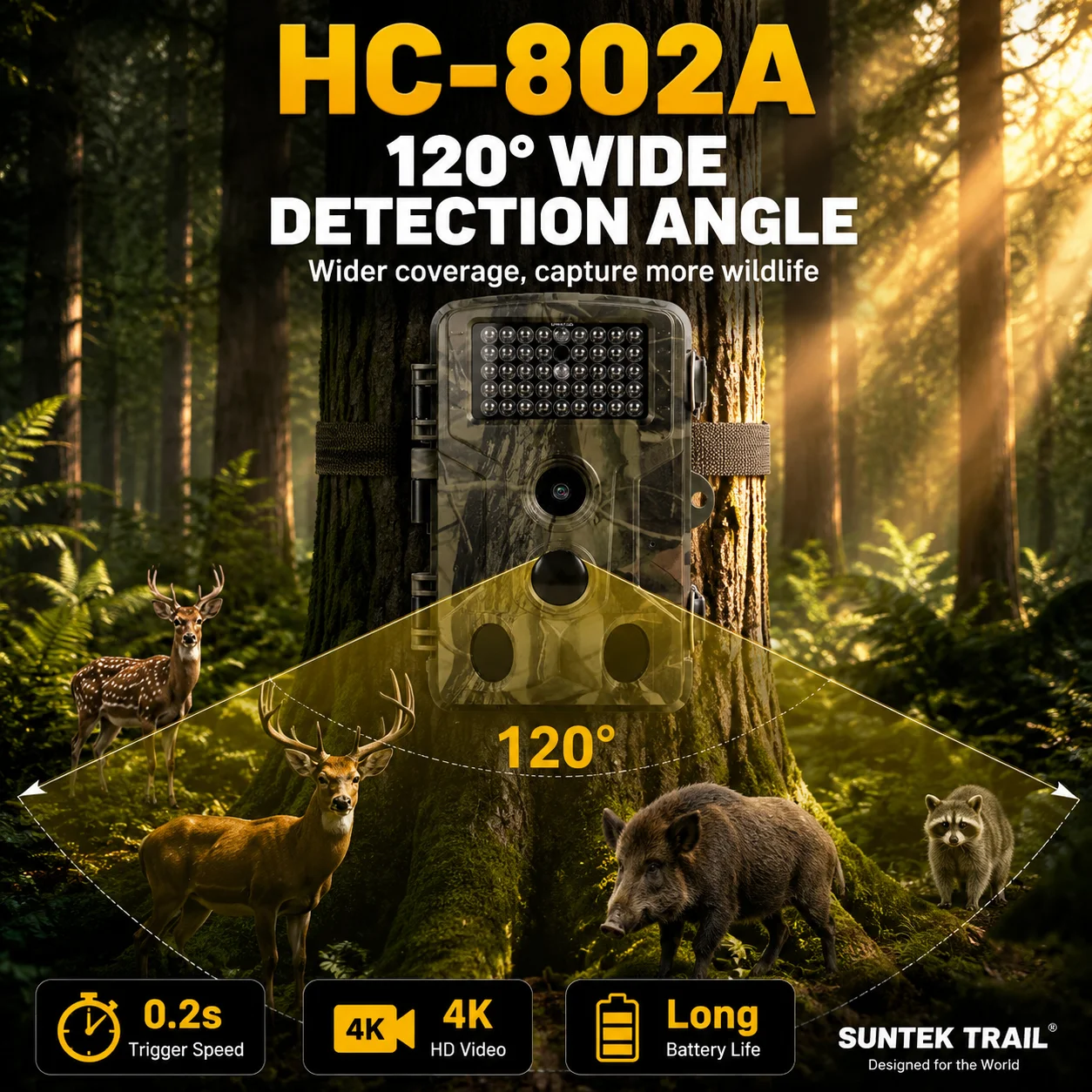 Wildlife Trail Camera 1080P Night Vision 20M Infrared High Definition Wireless Hunting Camera with Tracking Function HC802A
