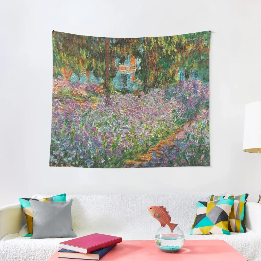 Irises In Monet's Garden At Giverny by Claude Monet Tapestry Bedroom Decorations Aesthetic Decoration Tapestry