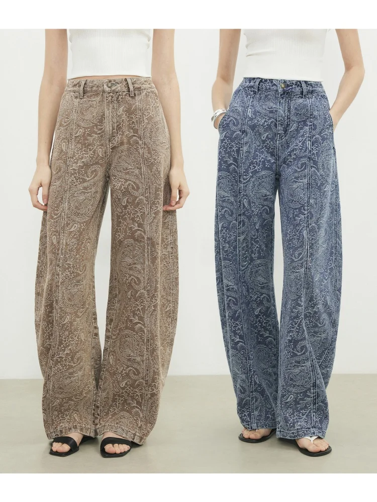 

Повседневные универсальные джинсы с высокой талией и цветной тканой вышивкой из орехового дерева для похудения, синие летние сезонные свободные китайские джинсы...