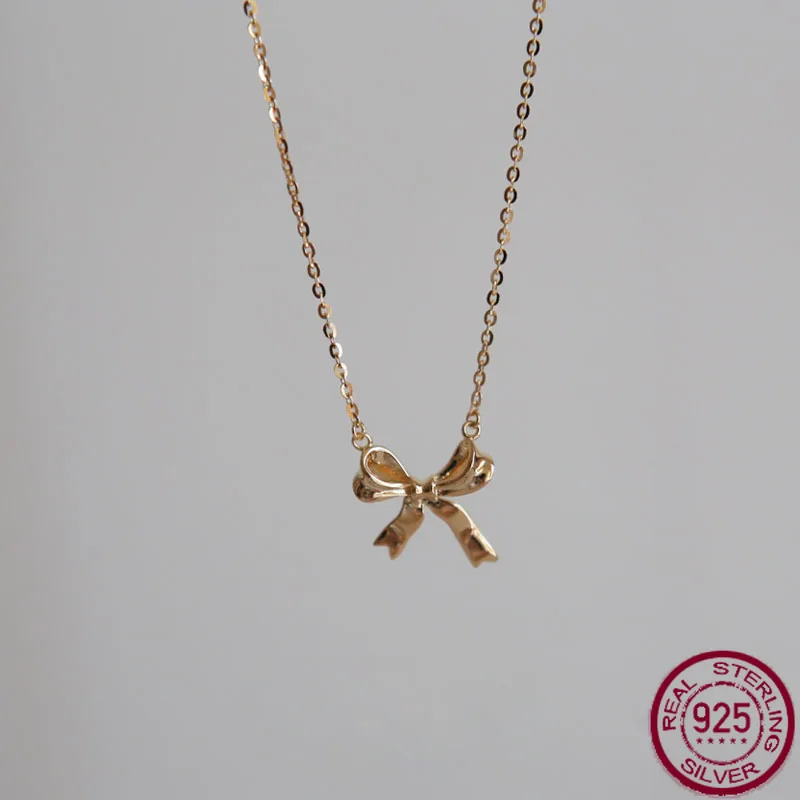 

New S925 sterling silver three-dimensional bow versatile temperament niche design necklace wedding jewelry