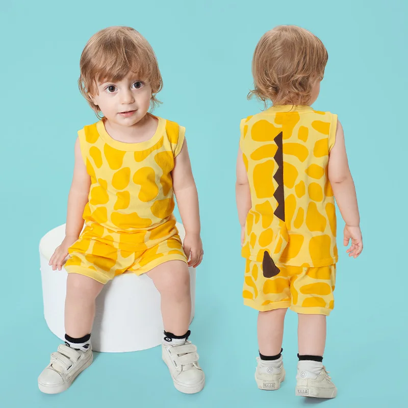 Giraffe Kawaii Summer Baby Suit Girls Boy Baby Children  Animal Cow Tail Sleeveless Overall Pants Short Sets Child Baby Costume