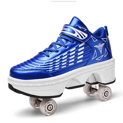 2023 Deformation Parkour Shoes Four Wheels Rounds Of Running Shoes Casual Sneakers Unisex Youth Roller Skate Shoes Skatin Shoes