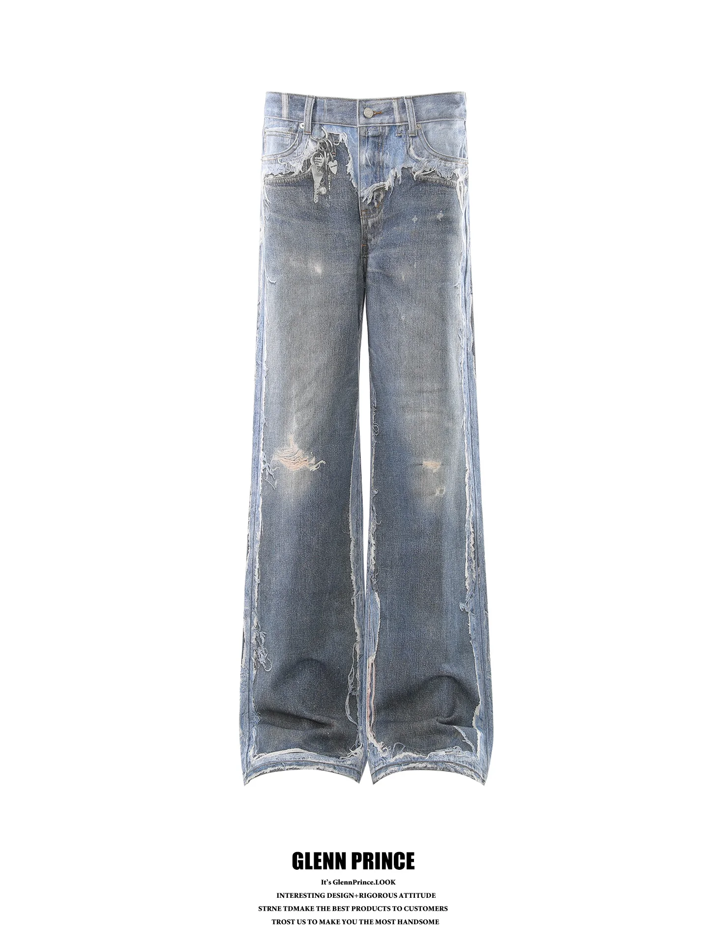 

American Style Worn-Out 3D Print Fake Two-Piece Men's Jeans Street Vibe Design Straight Leg Cotton Polyester Blend Casual Wear