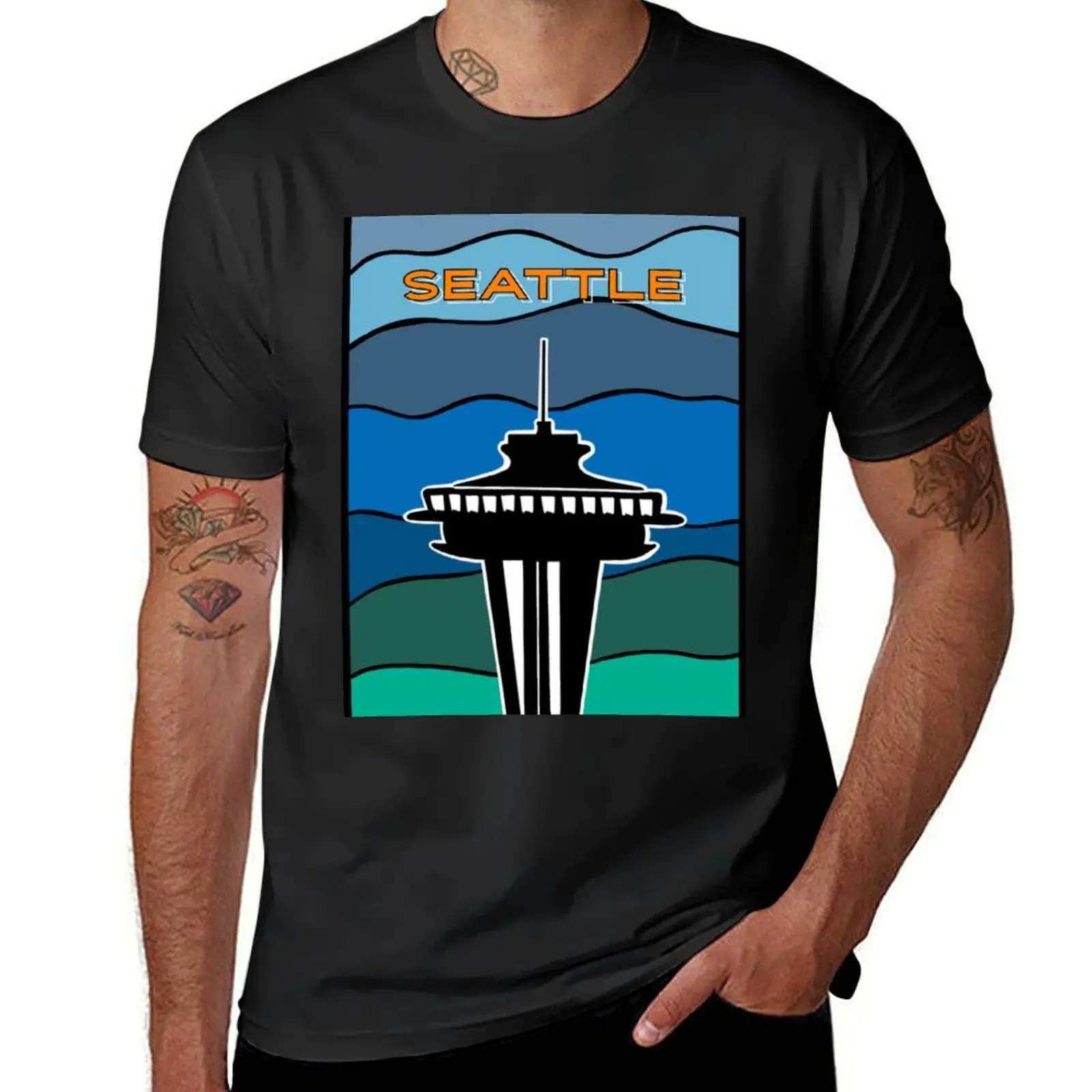 

Bold Abstract Silhouette of the Seattle Space Needle T-Shirt vintage anime shirt Blouse oversized t shirts for men