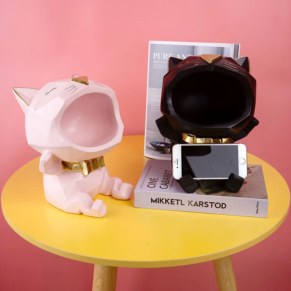 "تمثال Maneki-neko الهندسي - حامل مفاتيح وحامل هاتف - ديكور قطة حديث لخزانة التلفزيون