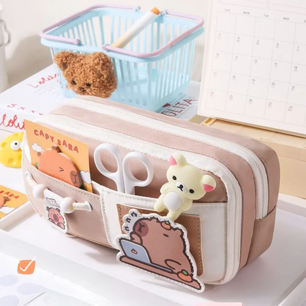 Nine-Layer Pen Bag Capybara/Puppy/Panda/Cheese Patch Back To School Gift Pencil Case Large Capacity Stationery Organizer Student