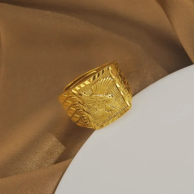 Cincin elang warna emas 24 K Murni 100% Salin cincin jari pertunangan terbuka perhiasan untuk pria wanita cincin jari pernikahan Oro Puro De 24 K