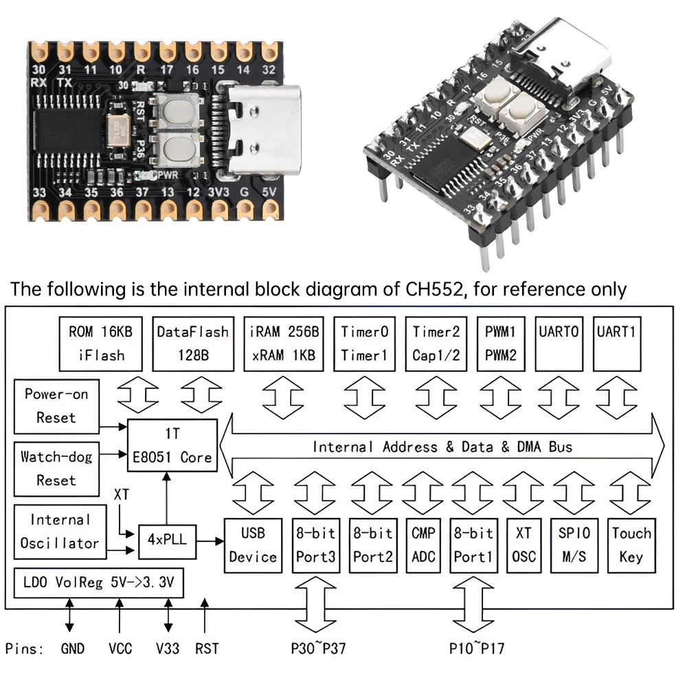 CH552T Core Board Development Board SuperMini USB Development 51 Minimum System Board CH552T