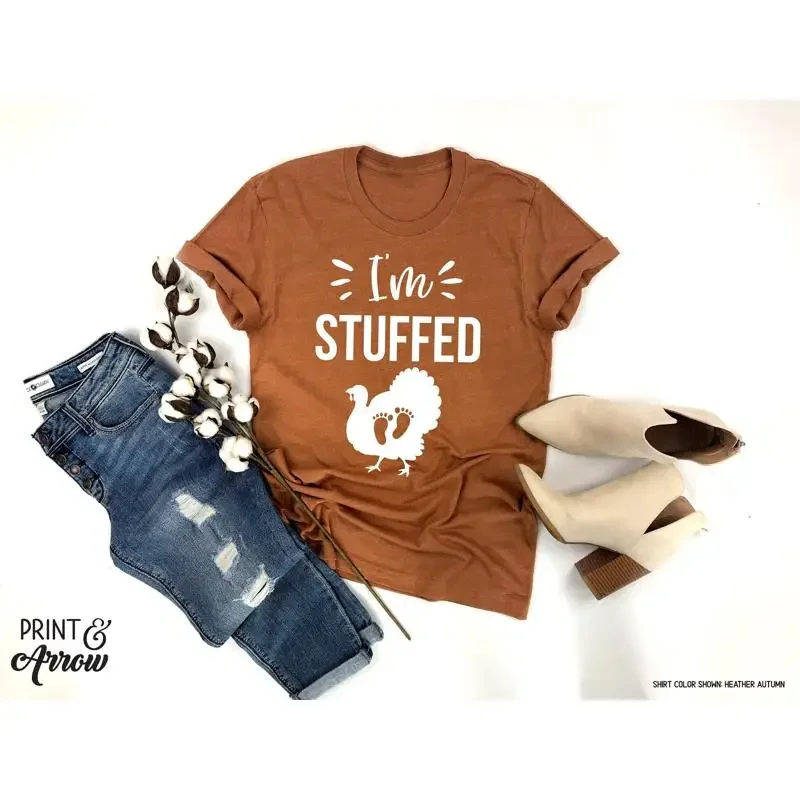 I'm Stuffed Thanksgiving Pregnancy T Shirt Announcement to Family Turkey Cute Maternity Mom Be