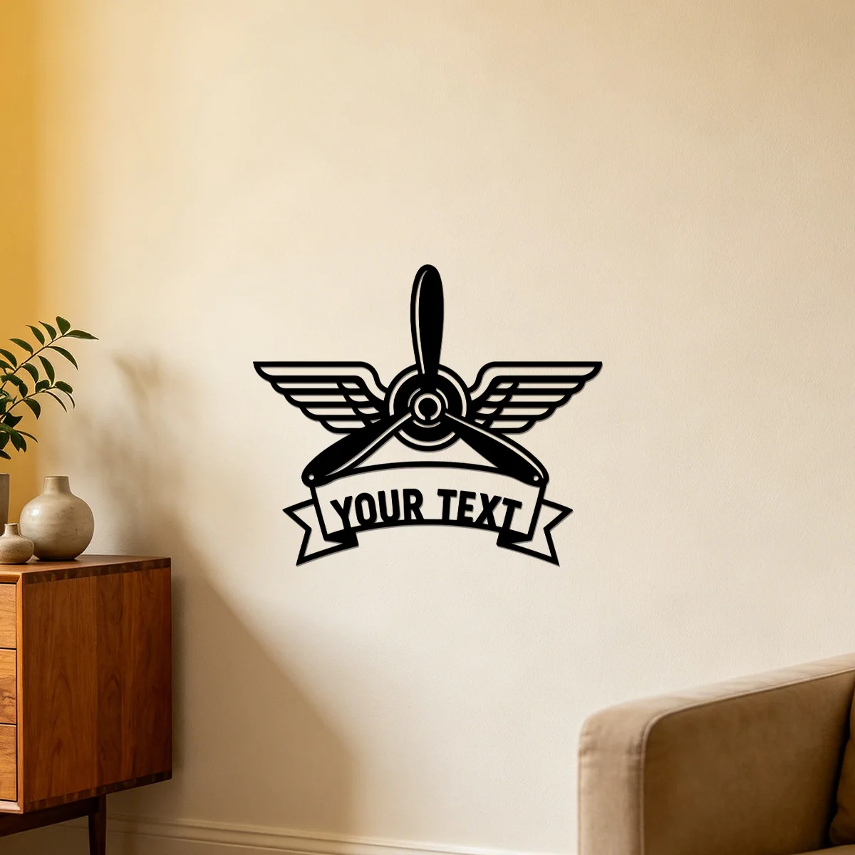 Charming Vintage Style Airplane Propeller Metal Wall Plaque, Personalized Text Plane Wing Wall Sign Premium Pilot Home Wall Gift