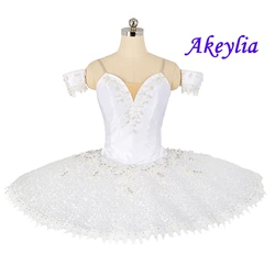 Not elastic satin white professional ballet tutu competition classical tutu pancake ballet performance Pearl and Ocean JN0486