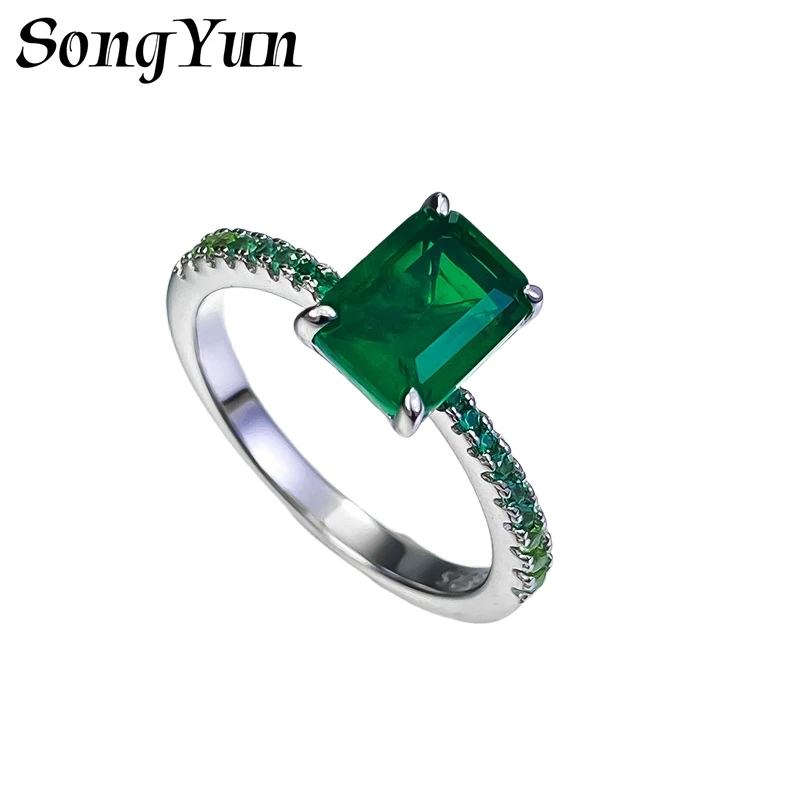SONGYUN High Carbon Gemstones Jewelry S925 Sterling Silver New Arrival Simple Versatile 6*8mm Green Zircon Women's Ring