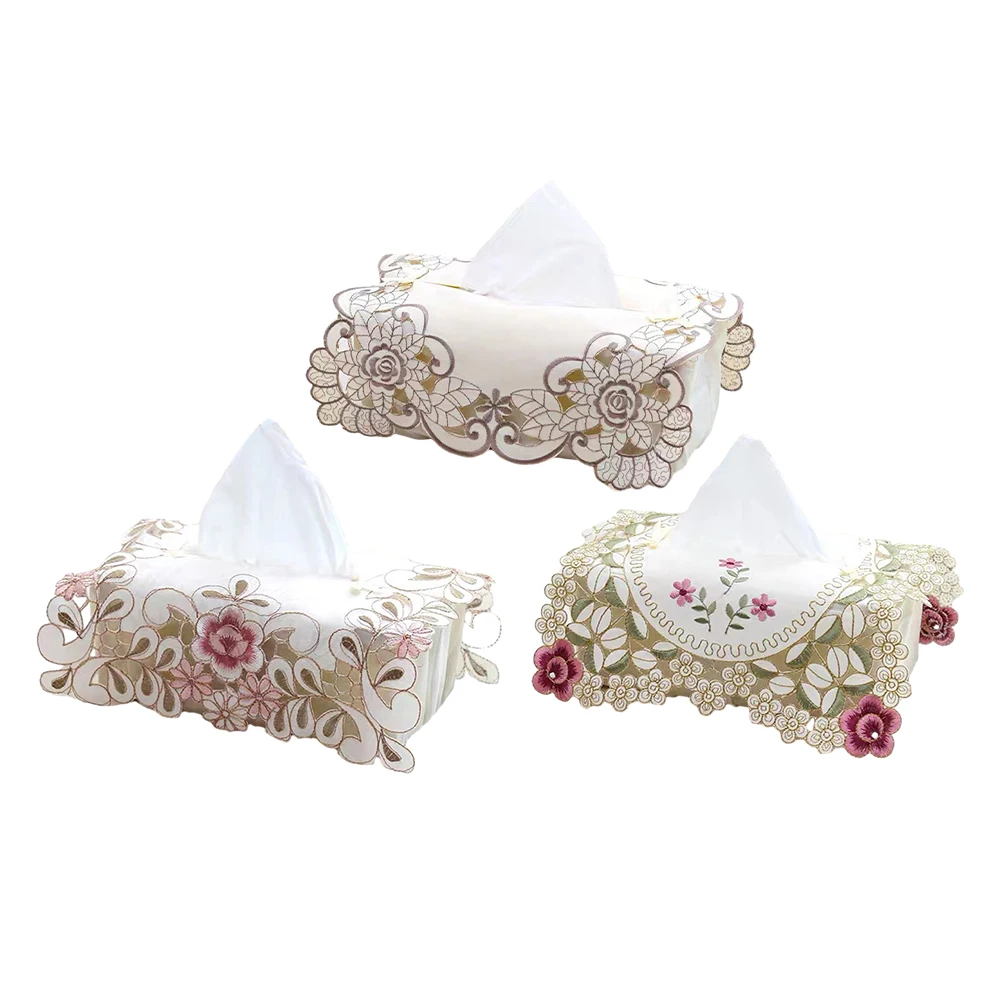 Tissue Box Cap Fabric 23x13cm Exquisite Vintage Lace Fabric Tissue Box Cover European Embroidery Hollow Out Embroidered Cloth