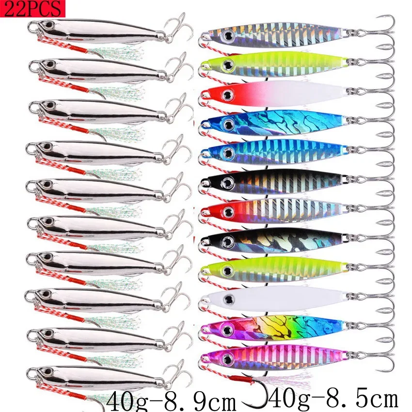 

22PCS Metal Jig Fishing Lures Set 30g 40g Shore Drag Cast Jigging Spoon Fishing Lure Artificial Bait Tackle