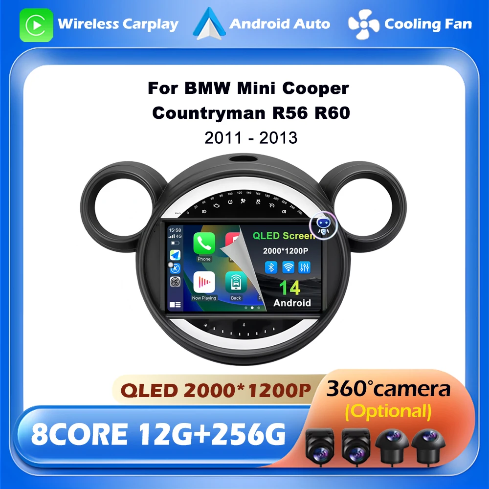 For BMW Mini Cooper Countryman R56 R60 2011 - 2013 Android 14 Navigation Autoradio GPS Stereo Head Unit 9