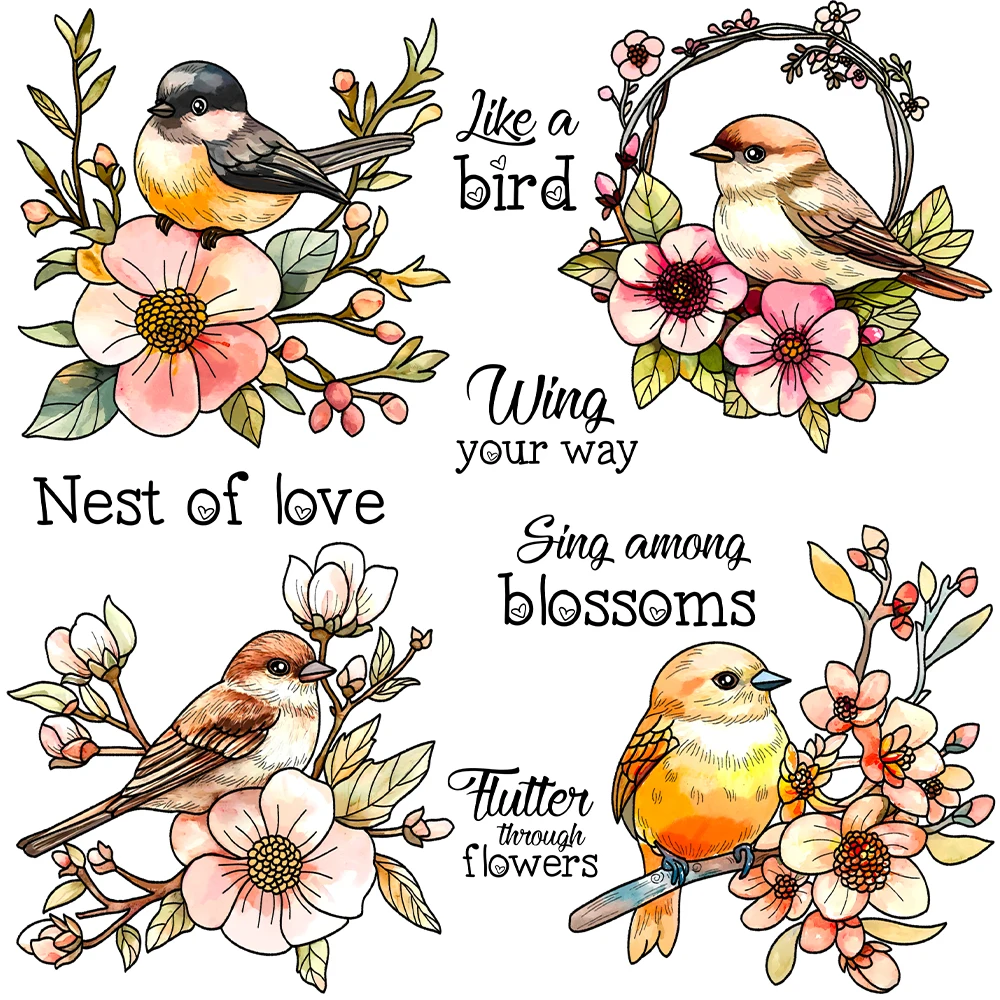 Mangocraft Spring Flowers Sparrow Birds Clear Stamp DIY Scrapbooking Supplies Silicone Stamp For Card Making Albums Crafts Decor