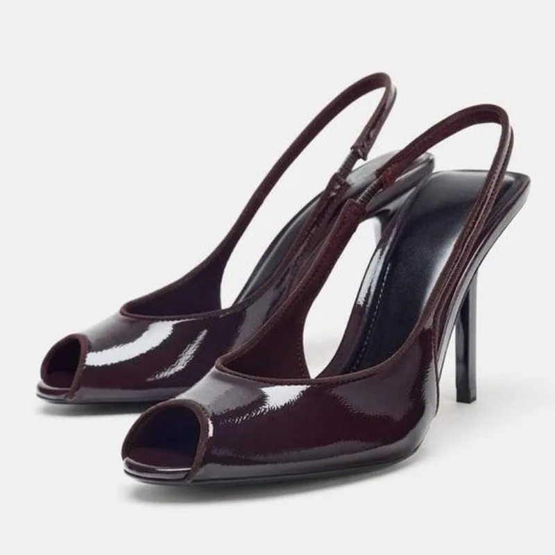 

New Designer Heels for Women Luxury Patent Leather Back Strap Design Elegant High Heel Sandal Sexy Backless Wedding Bridal Pumps