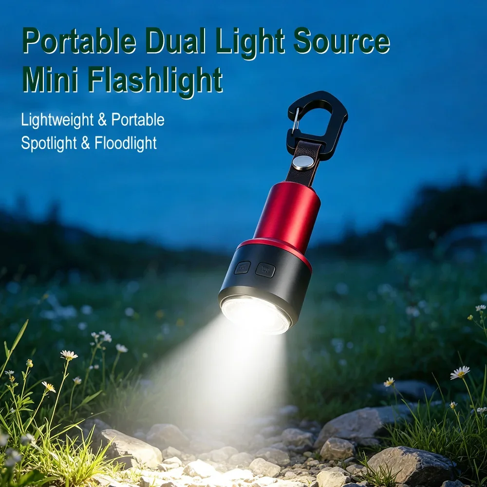 BORUiT Portable Dual Light Source Mini LED Flashlight 7 Lighting Modes Type-C Rechargeable﻿ Waterproof Outdoor Hiking Torch