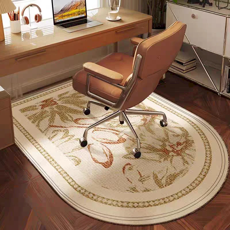 VIKAMA Floral Semi-Circular Gaming Chair Floor Mat Elegant And Minimalist Anti Slip Sound-Absorbing Carpet Home Decoration