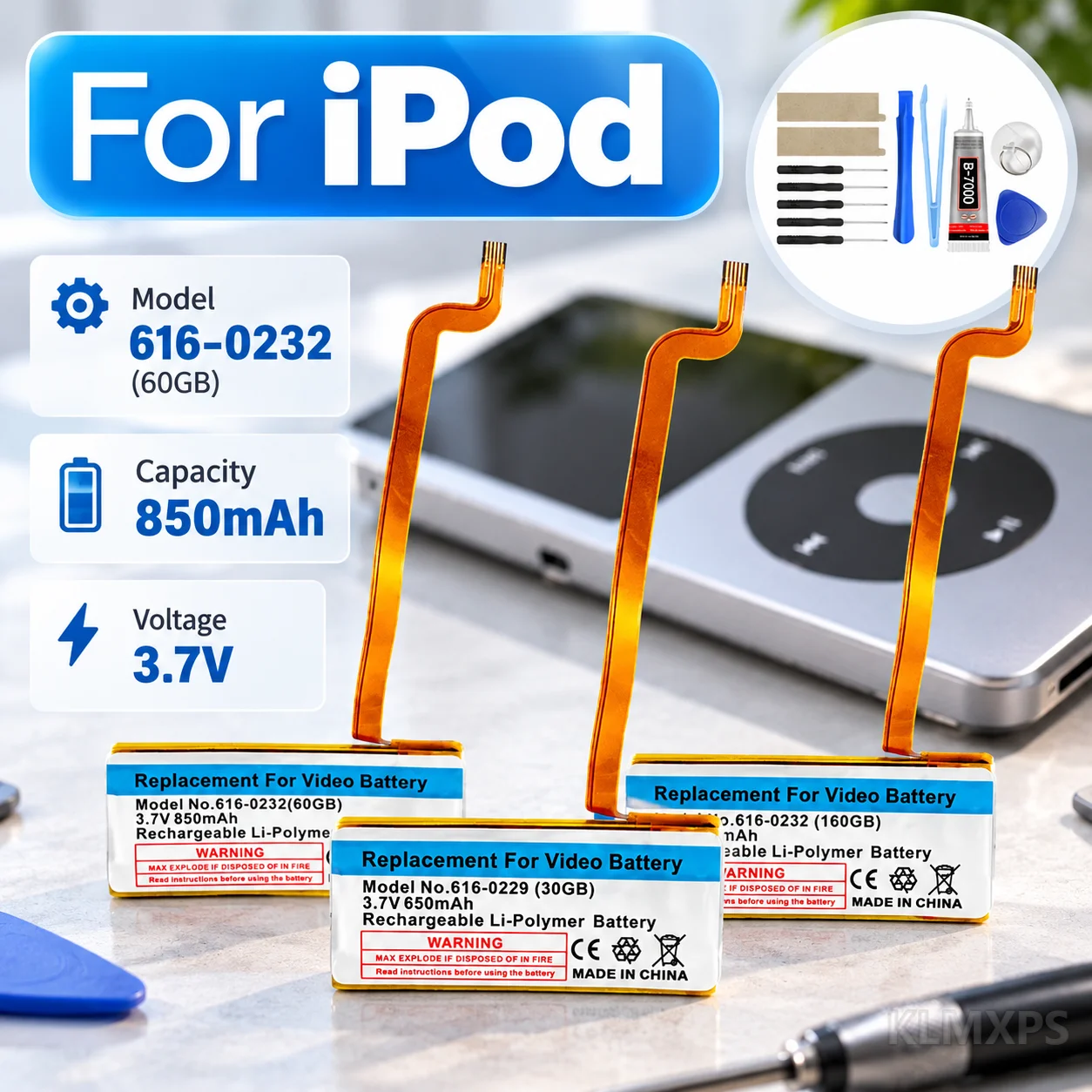 iPod Classic Replacement Battery 616-0232 616-0229 With Repair Tool Kit For Apple 5th 5.5th 6th 7th Gen 30GB 80GB 120GB 160GB