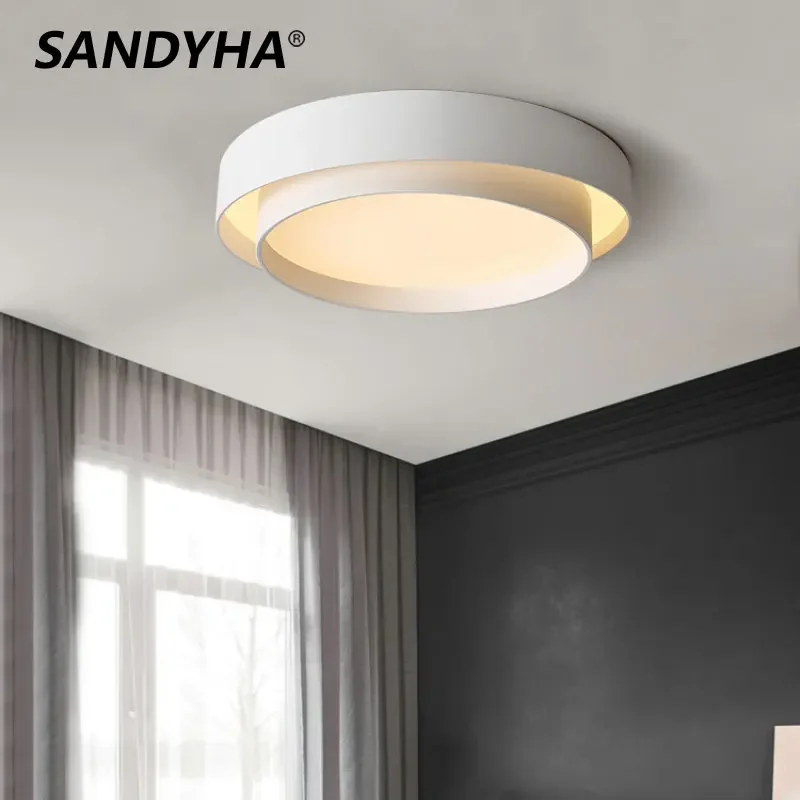 

SANDYHA Minimalist Round Led Ceiling Lamp for Bedroom Living Room Lustre Black White Home Decor Plafonnier Lighting Lampara