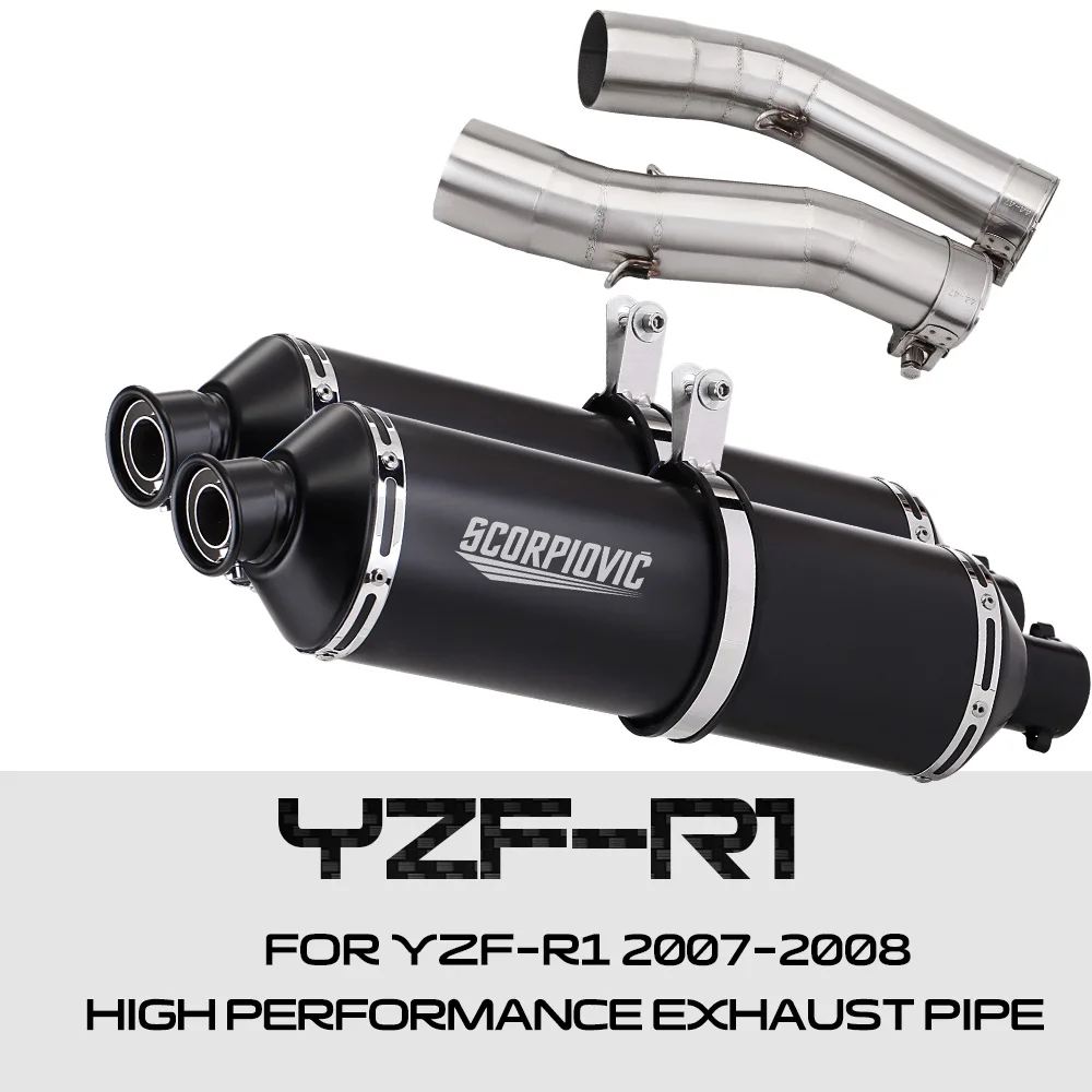 YZF-R1 (2007-2008) Slip On Motorcycle Exhaust System Stainless Steel Dual Outlet Mid Section Matched T128 Tail Pipe db killer