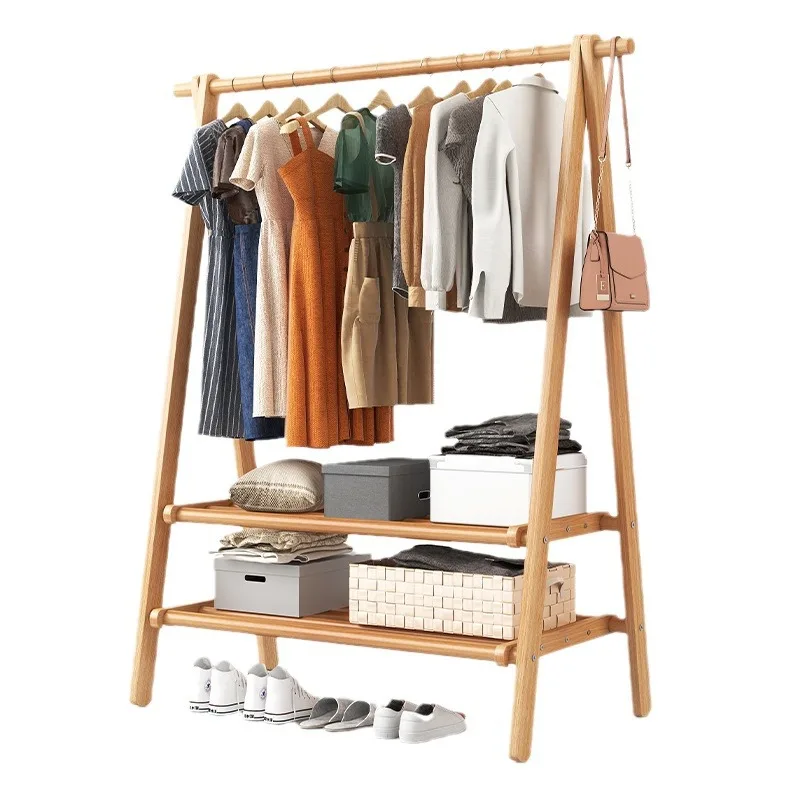 

floor-to-ceiling coat rack, simple clothes hanging in the bedroom, household solid wood clothes rack, drying rack shoes behind