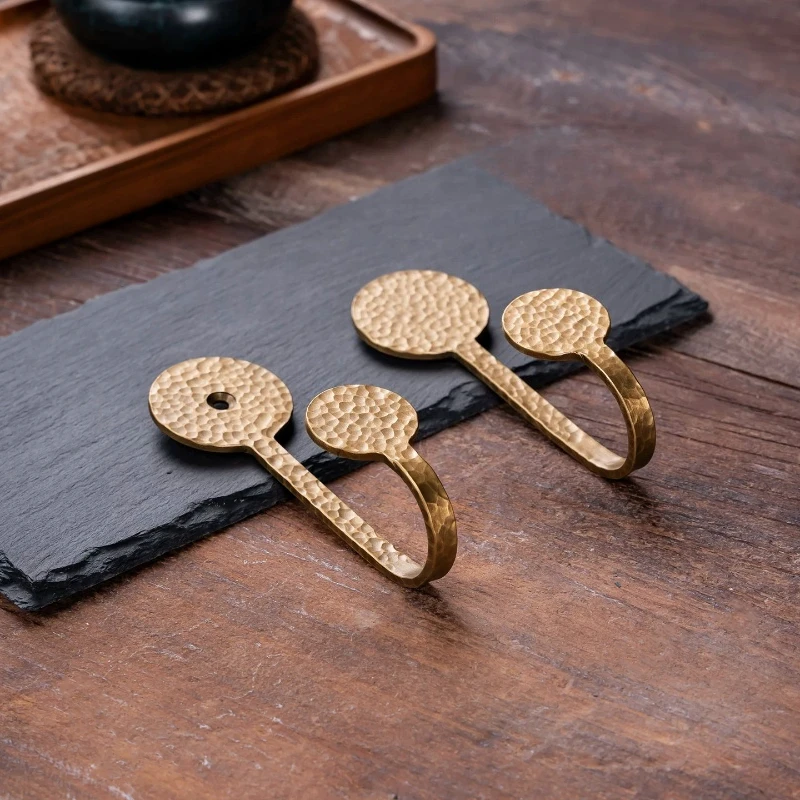 Hammered Brass Hook No Drill Vintage Metal Door Back Coat Hanger Creative Decor Organizer Entryway Wall Mount Storage Accessory