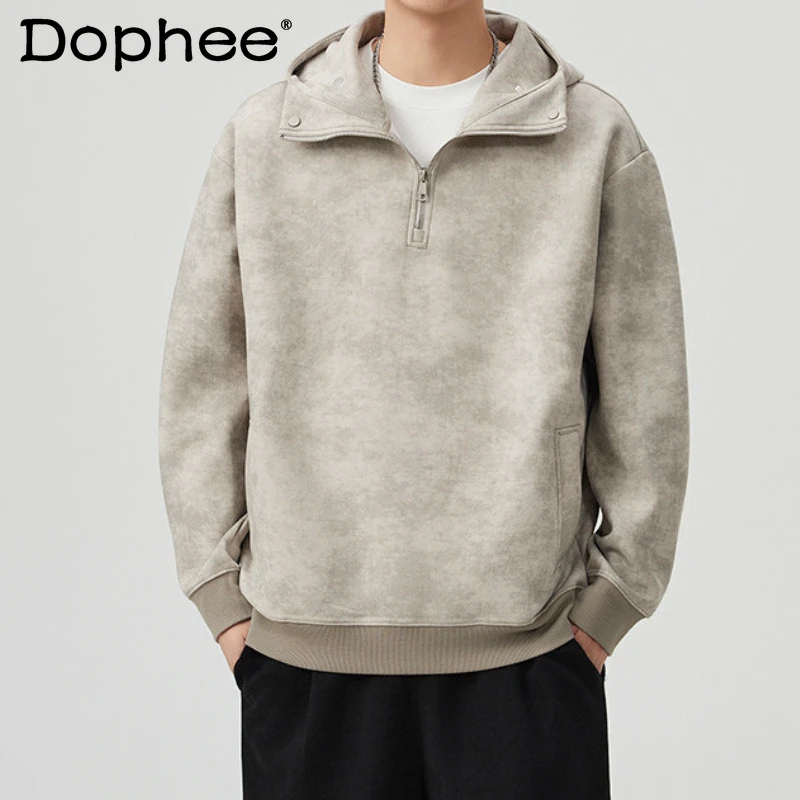 

Мужские модные свободные комфортные топы на весну 2026 года, стильные толстовки с короткой молнией, мужские дизайнерские куртки в стиле High Street с эффектом тай-дай