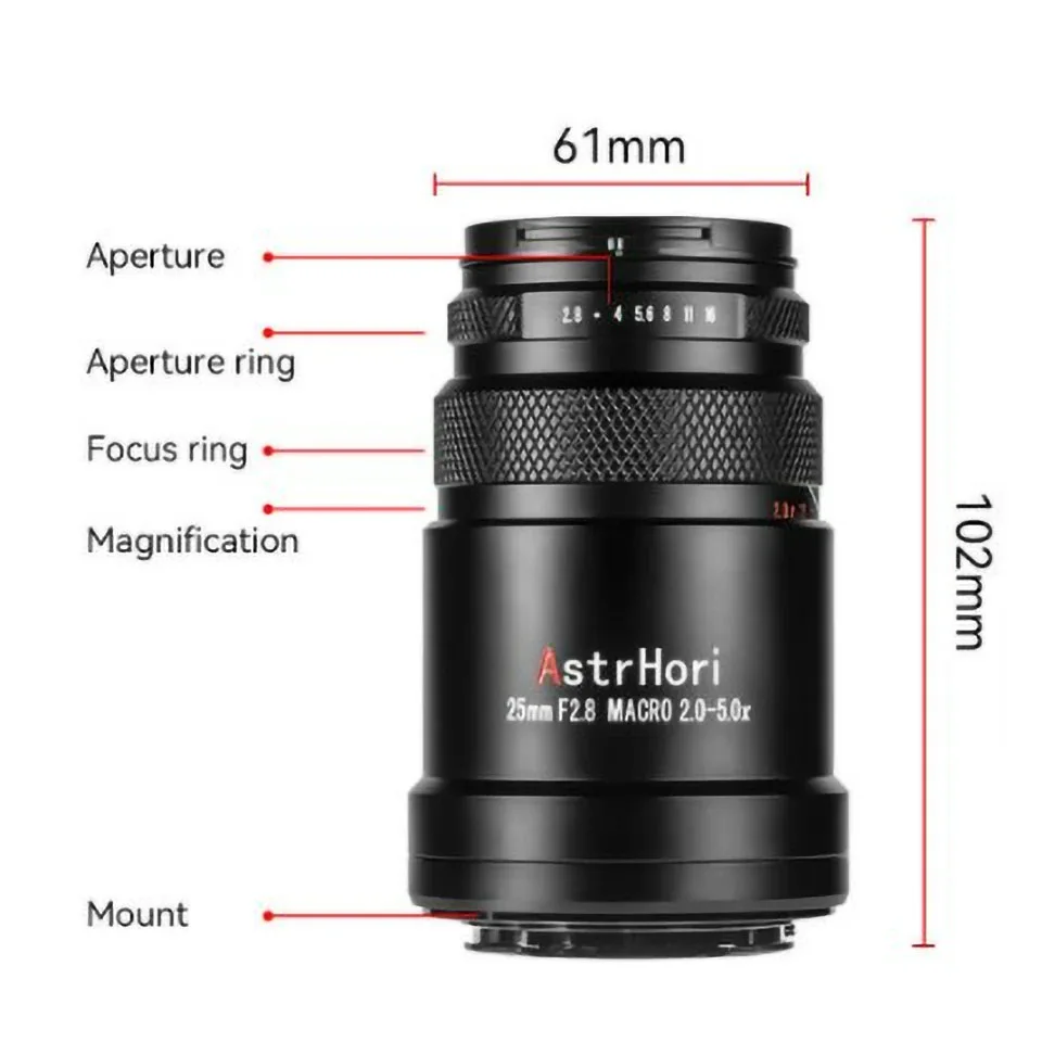 AstrHori 25mm F2.8 Ultra Macro Lens 2X-5X Magnification Full Frame MF Lens  for Sony NEX-7 ZV-E10 Fuji X-A10 Nikon ZFC Canon R6