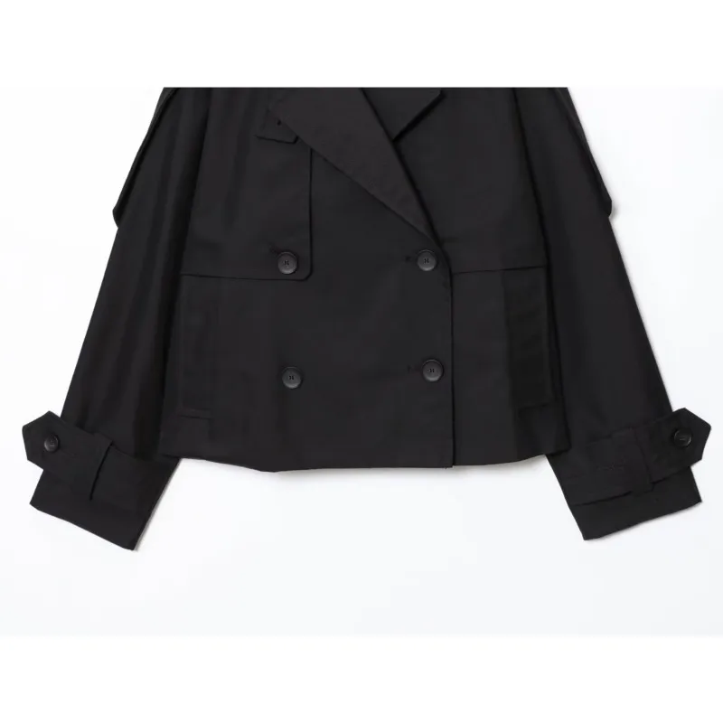 Vrouwen Double Breasted Korte Jas Casual Korte Waterafstotende Trenchcoat Lange Mouw Revers Damesjassen Vrouwelijke Tops