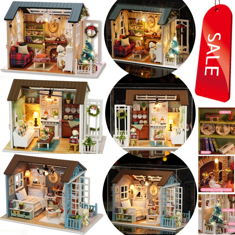 

Новейший комплект миниатюрного кукольного домика «сделай сам», сборка головоломки, 3D деревянный дом, мебель для комнаты, светодиодные фонари, детский подарок на день рождения, игрушки