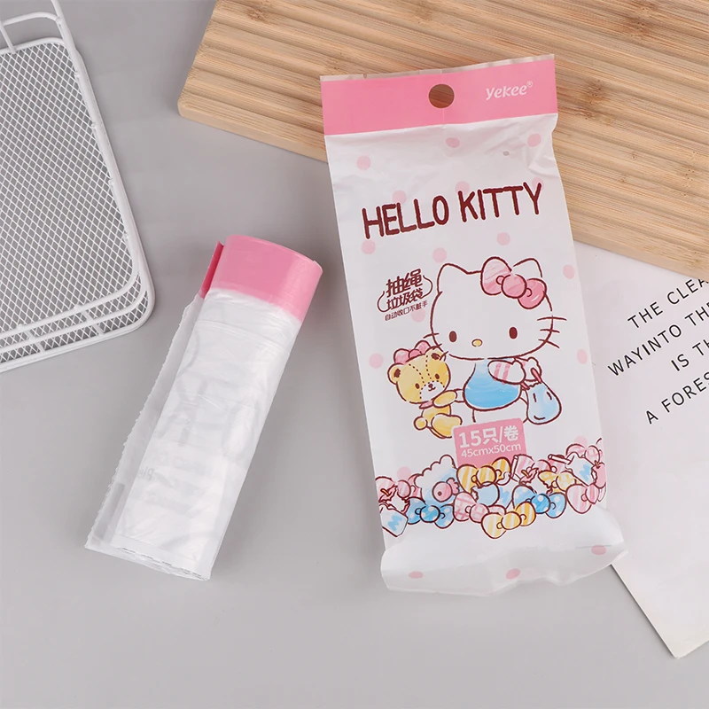 Sanrio Anime Cartoon Kawaii Hallo Kitty Kordel zug nach Hause täglichen Gebrauch Küche und Restaurant verdickt tragbare Müll Plastiktüte