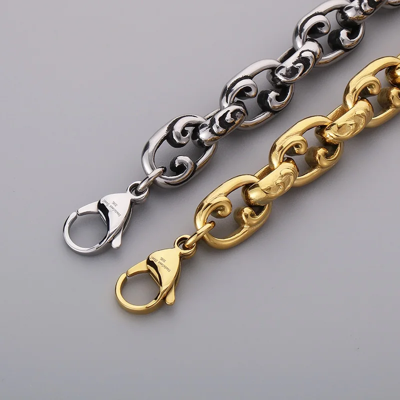 HAOYI New Hip Hop Style Gold Color Bracelet Stainless Steel Men\'s Chain Engraved Texture Jewelry