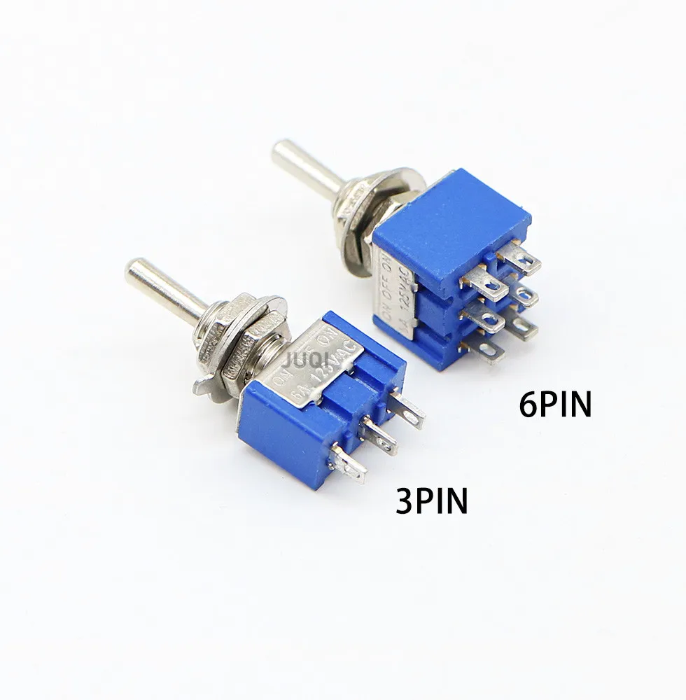 1PCS MTS-102 blue 6MM Mini 3/6PIN 6A 125VAC Toggle Switch 2/3 Position Self locking SPDT ON-OFF -ON Rocker Switch Waterproof Cap