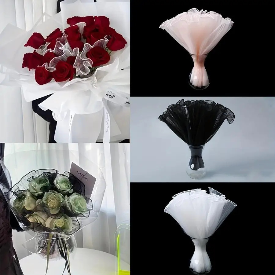1/5/10/20/50/100pcs Roll - 3.66 meter Valentine's Day Floral Wrapping Paper | Mixed Colors Polyester Mesh with Elegant Ruffled E