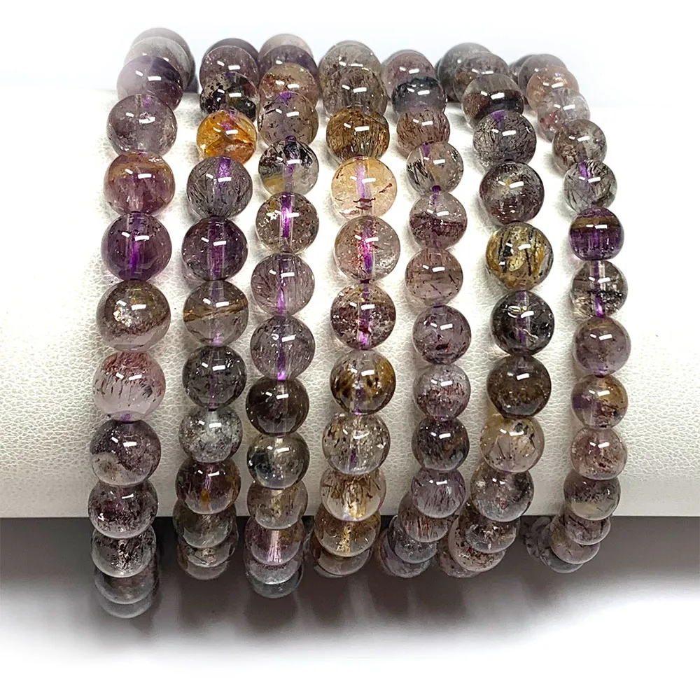 Veemake Natural Super Seven Super 7 Rosite Muscovite スーパー7 Goethite Melody Stone Bracelet Bracelets Round Beads 08431