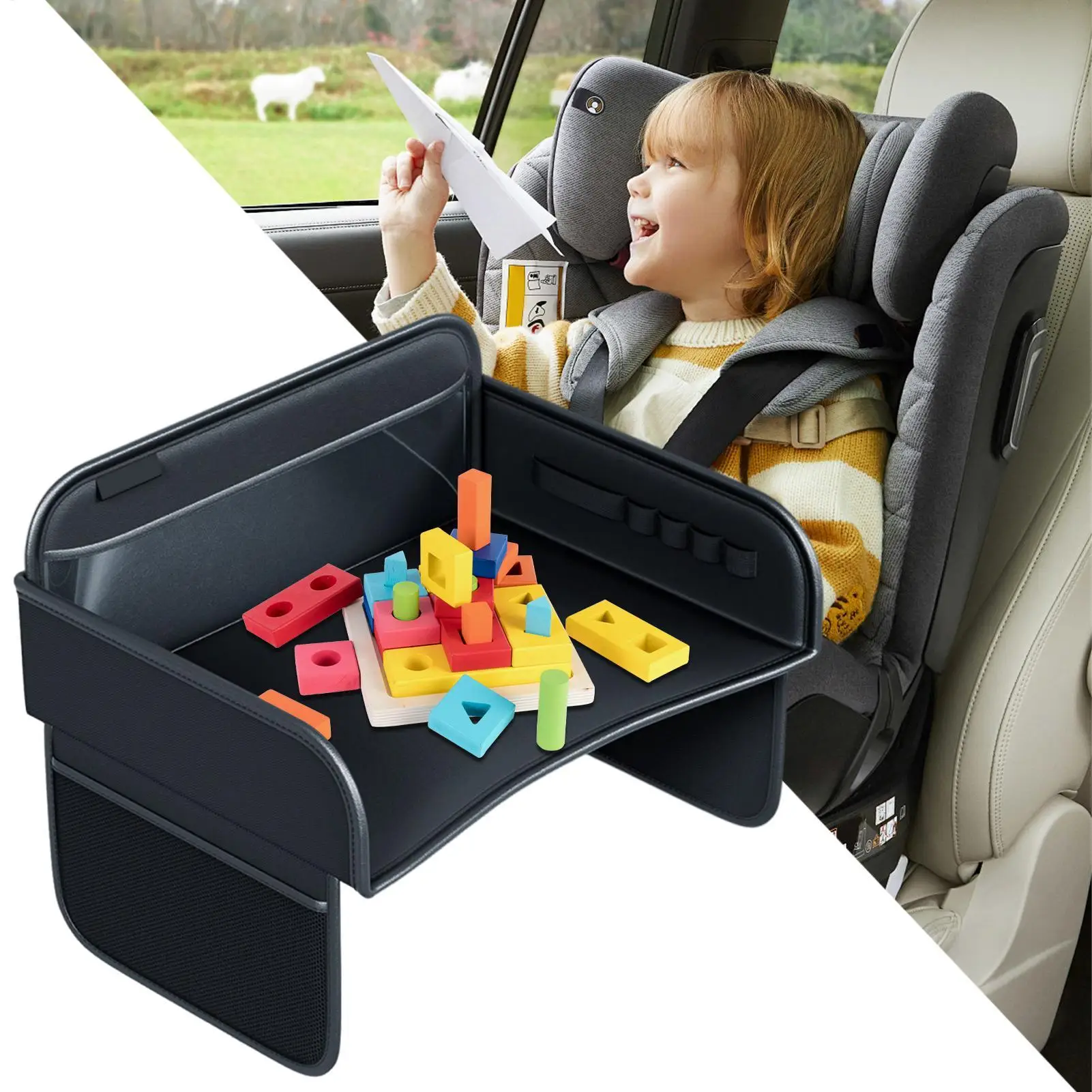 Child Car Dining Drawing Table Universal Car Seat Travel Tray Backseat Toys Organizer Table Holder For Baby Children Kids view 4