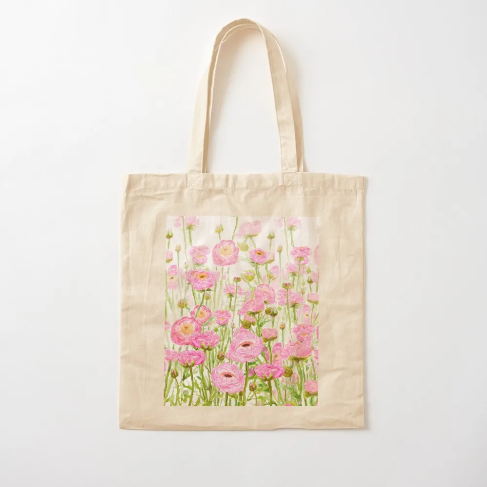 pink ranunculus buttercup field Tote Bag hand bag ladies female bag shopper bags