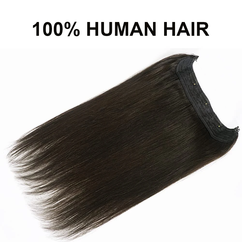 Hair Extensions Real Human Hair Straight Fish Line Hair Extensions Natural Black Wire Hair Weft With 3 Clips Remy Natural Hair