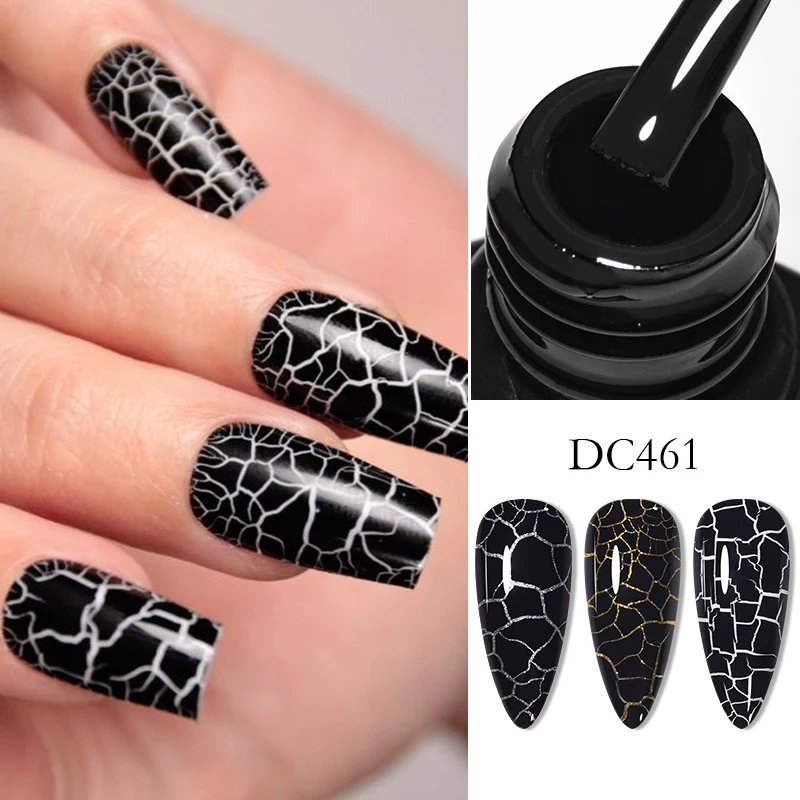 MTSSII 7ml  Crackle Polish Nail Fashionable Black Color Gel Polish Semi Permanant Soak Off Air Dry For Manicure Nail Art Varnish