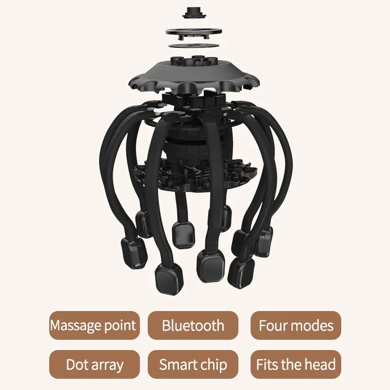 MUKASI-Massageador de Cabeça Elétrica, Head Scratcher, Bluetooth, Vibração Musical, Massagem do Couro cabeludo Polvo, Melhor Sono, Decompress Relax