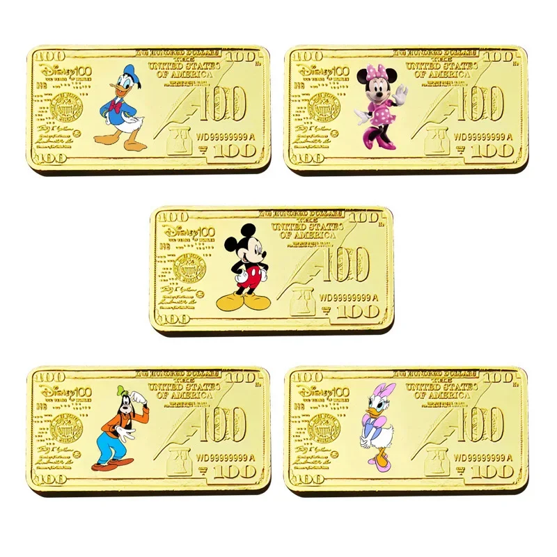 

Disney Mickey Mouse Minnie Winnie Donald Duck gold-plated anime coin $100 gold bar metal card badge collection and gifts toy