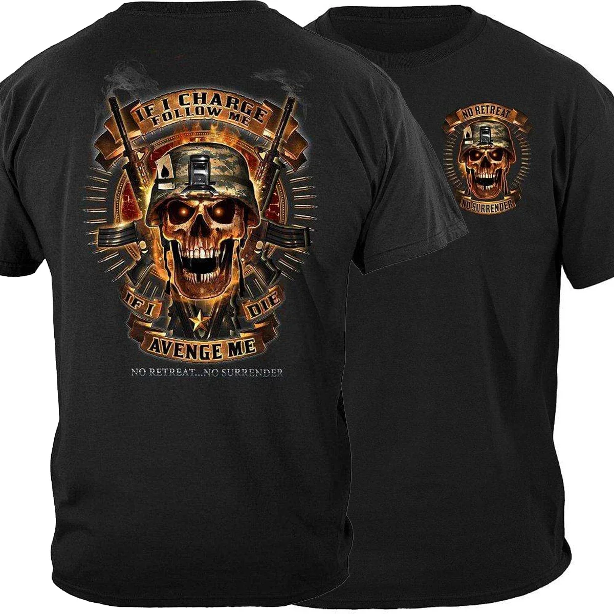 

No Retreat No Surrender, If I Die Avenge Me. Skull of Doom T-Shirt. Summer Cotton O-Neck Short Sleeve Mens T Shirt New S-3XL