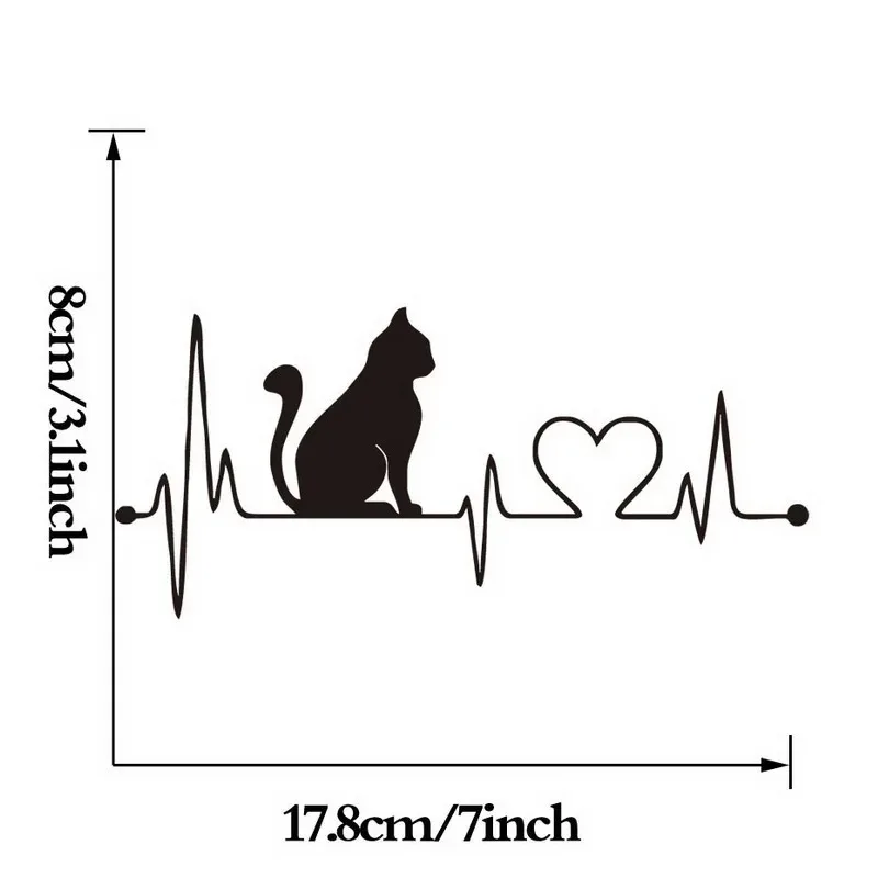 Car Stickers Cat with Cartoon Electrocardiogram Decals Fashion Wall Stickers Bathroom Decoration Anime Decor Car Accessories