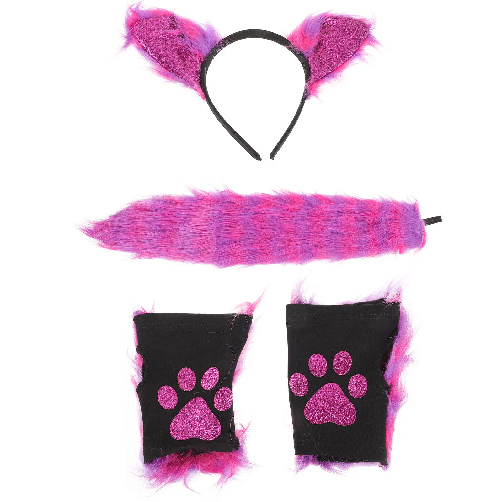 Dogs Fox Glove Tail Winter Gloves Animal Ear Christmas Purple Plush Child Head Band