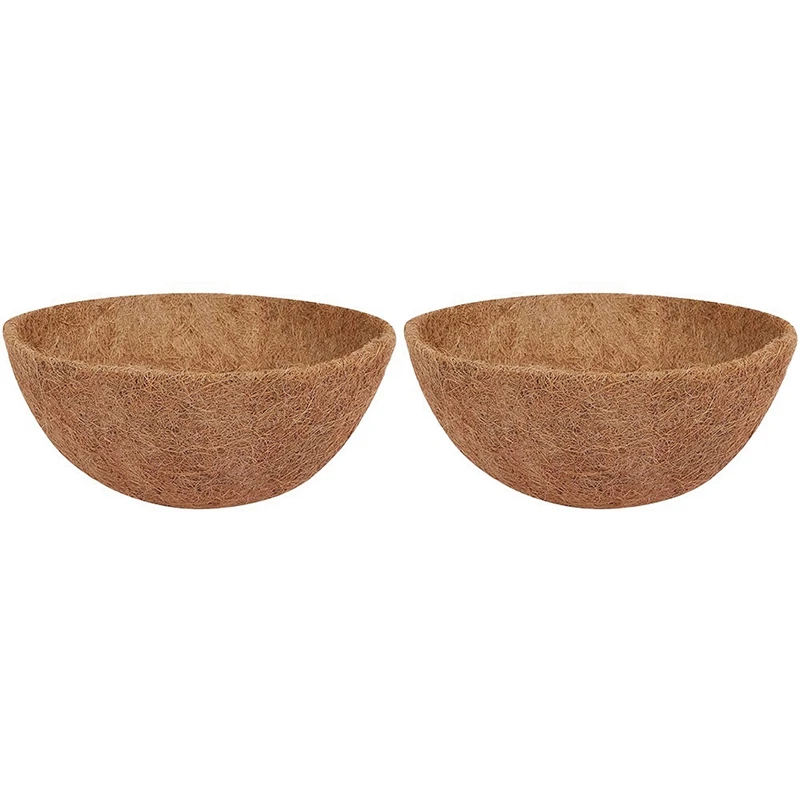 2 Pcs Coconut Hanging Basket Liners 14 Inch Sturdy Round Liners For Planters Perfect Replacement 100% Natural