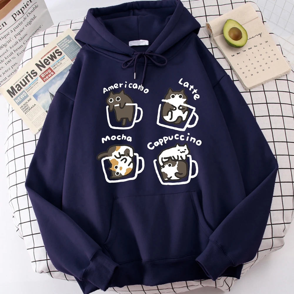 Men Five Little Cats In Cup Graphic Hoodie, Harajuku Streetwear Pullover, Cute Cartoon Print Sweatshirt Holiday Daily Hoody