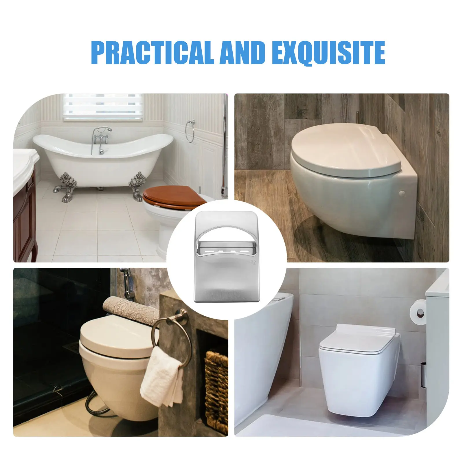 

Держатель для крышек унитазов из нержавеющей стали, настенный диспенсер для полусложенных крышек, для туалетов с высокой посещаемостью, коммерческое использование в ванных комнатах