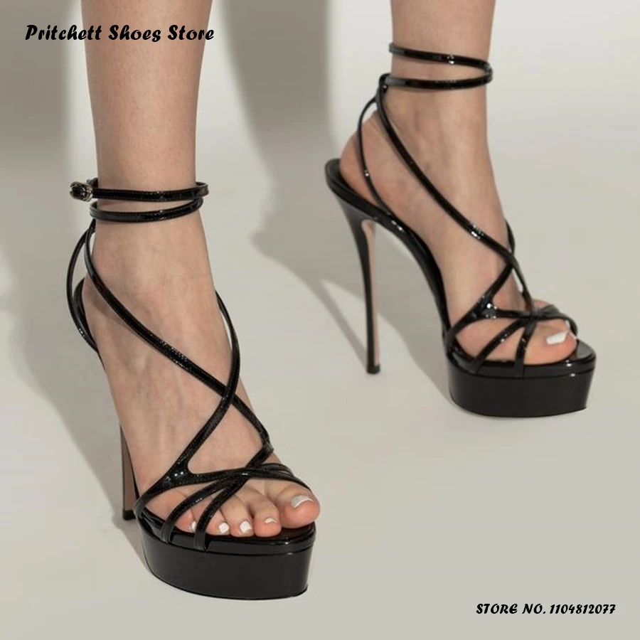 

Elegant Women's Strappy Platform Sandals Summer Banquest Buckle Strap High Heels Round Open Toe Thin Heels Plus Size Footwear